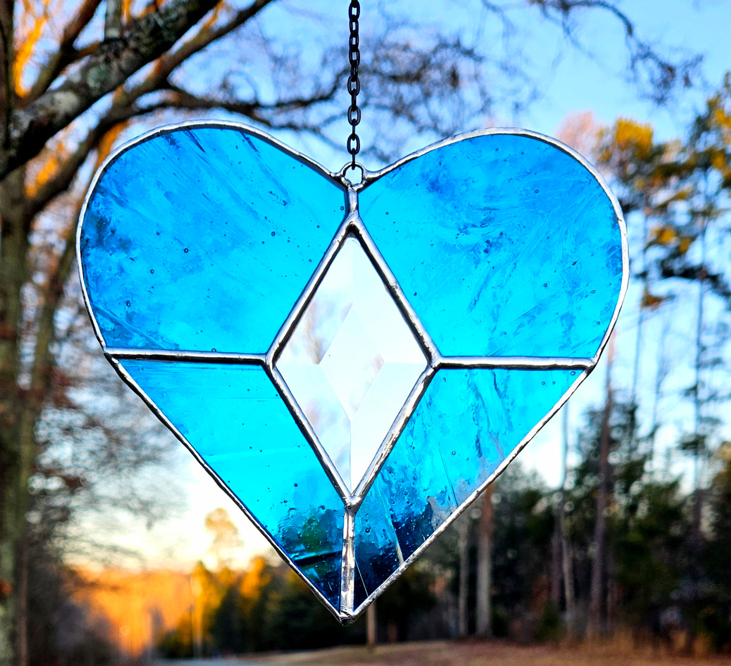 Stained Glass Blue Heart Suncatcher