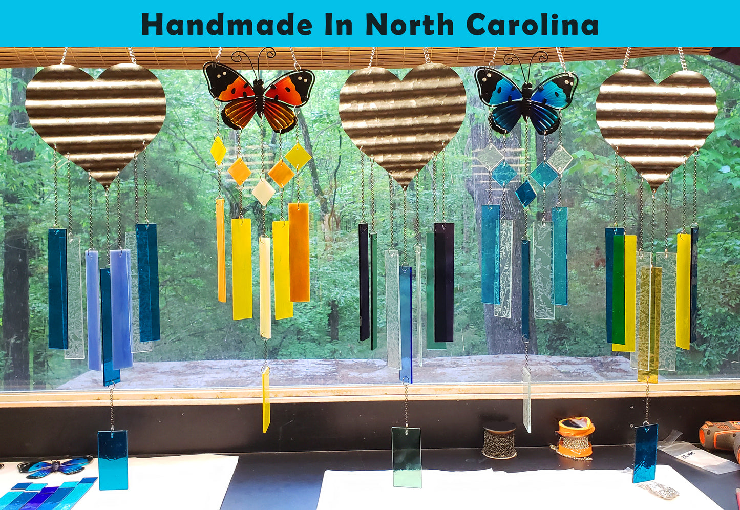 Ocean Colors Glass Wind Chimes, Stained Glass Wind Chimes