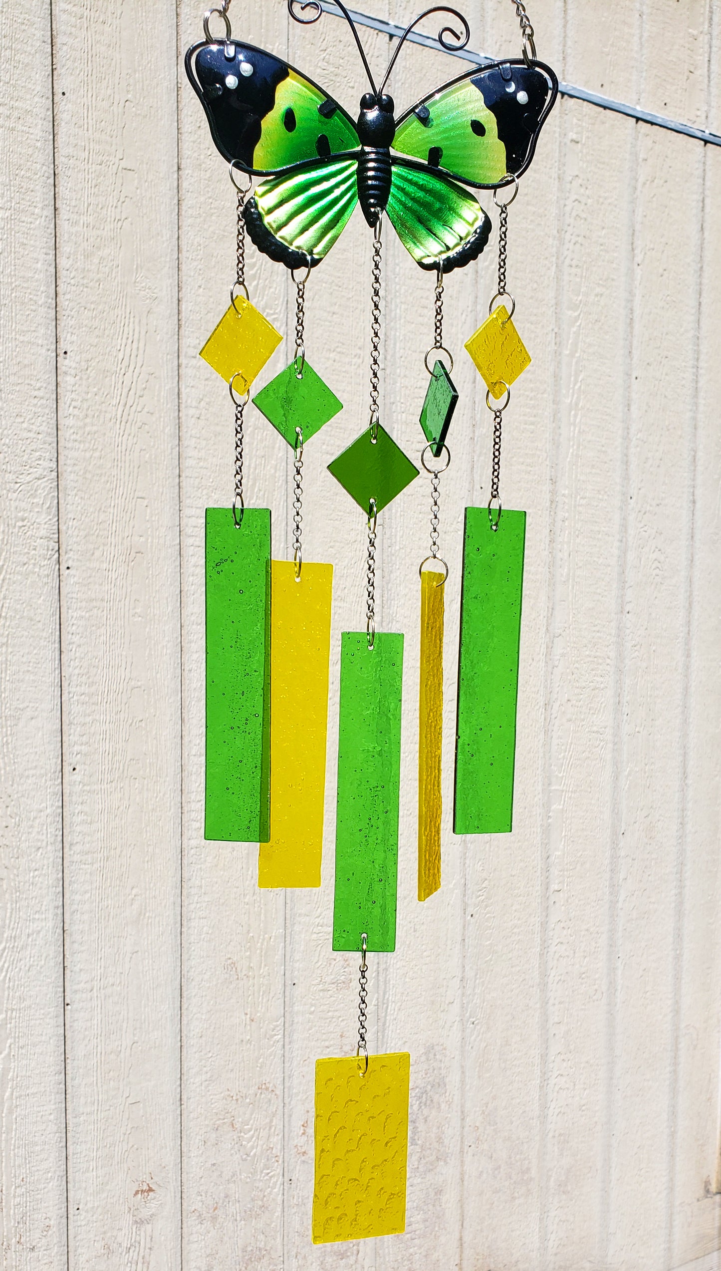 Green Butterfly Glass Wind Chime, Stained Glass Wind Chimes, Gift for Mom