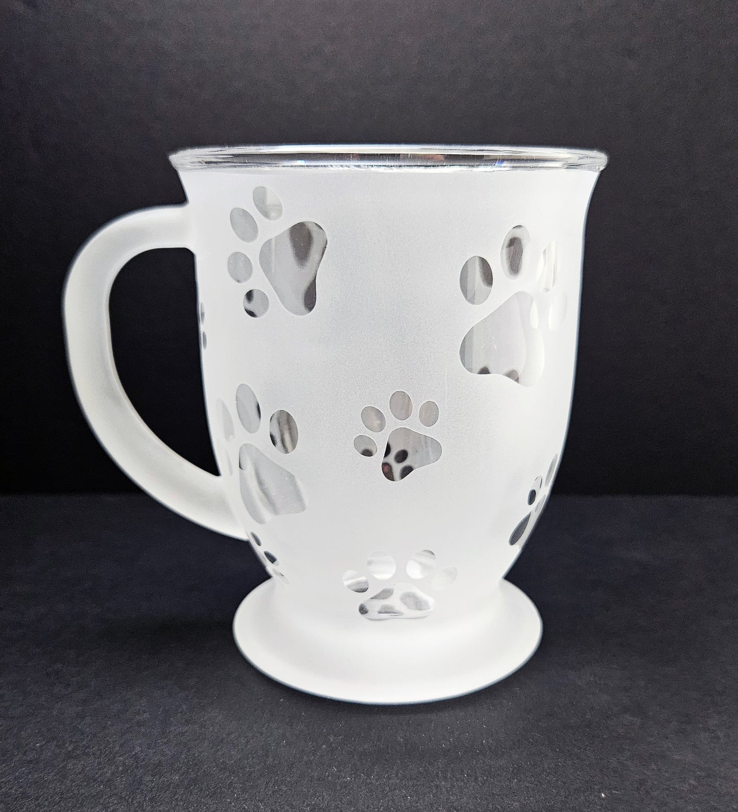 Paw Print Glass Coffee Mug // Paw Print Etched Glass Mug // Dog Glass Mug // Cat Coffee Mug// Dog Groomer Gift