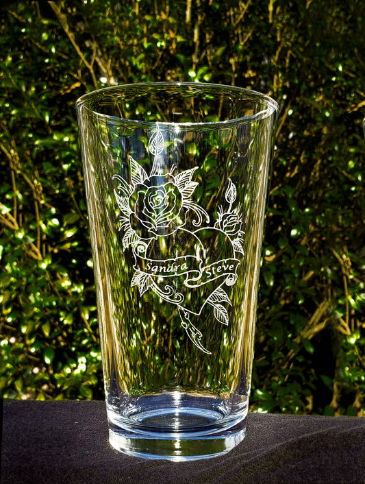 Tattoo Design, Valentine's Day, Sweethearts Engraved Glass: Whiskey, Wine, Pint and Cafe Mug