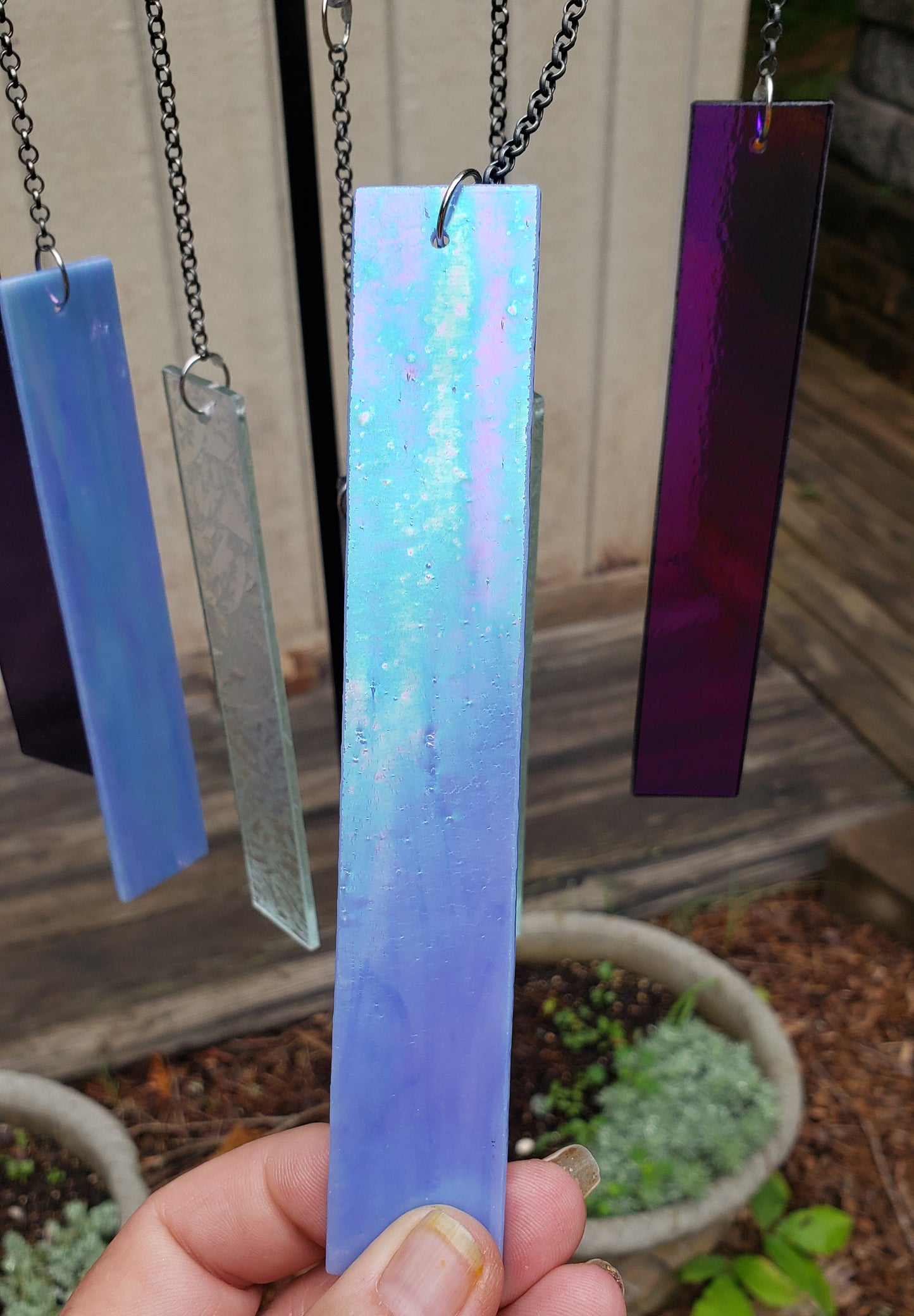 Metal Heart Purple Glass Wind Chimes