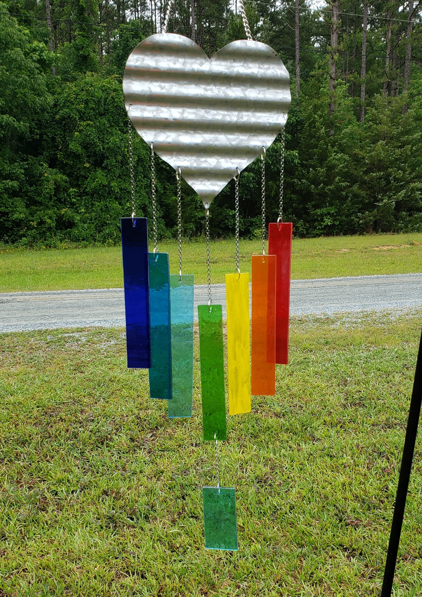 Rainbow Heart Glass Wind Chimes, Rainbow Wind Chimes, Rainbow Glass Wind Chimes