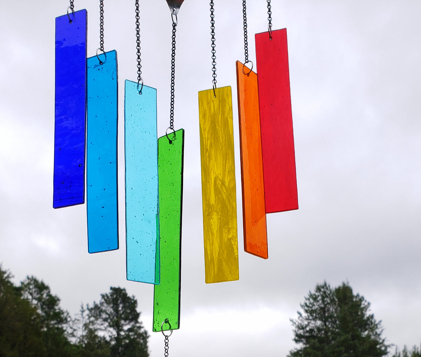 Rainbow Heart Glass Wind Chimes, Rainbow Wind Chimes, Rainbow Glass Wind Chimes