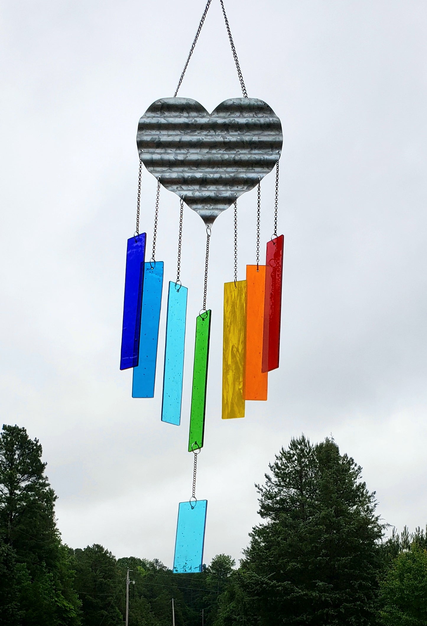 Rainbow Heart Glass Wind Chimes, Rainbow Wind Chimes, Rainbow Glass Wind Chimes