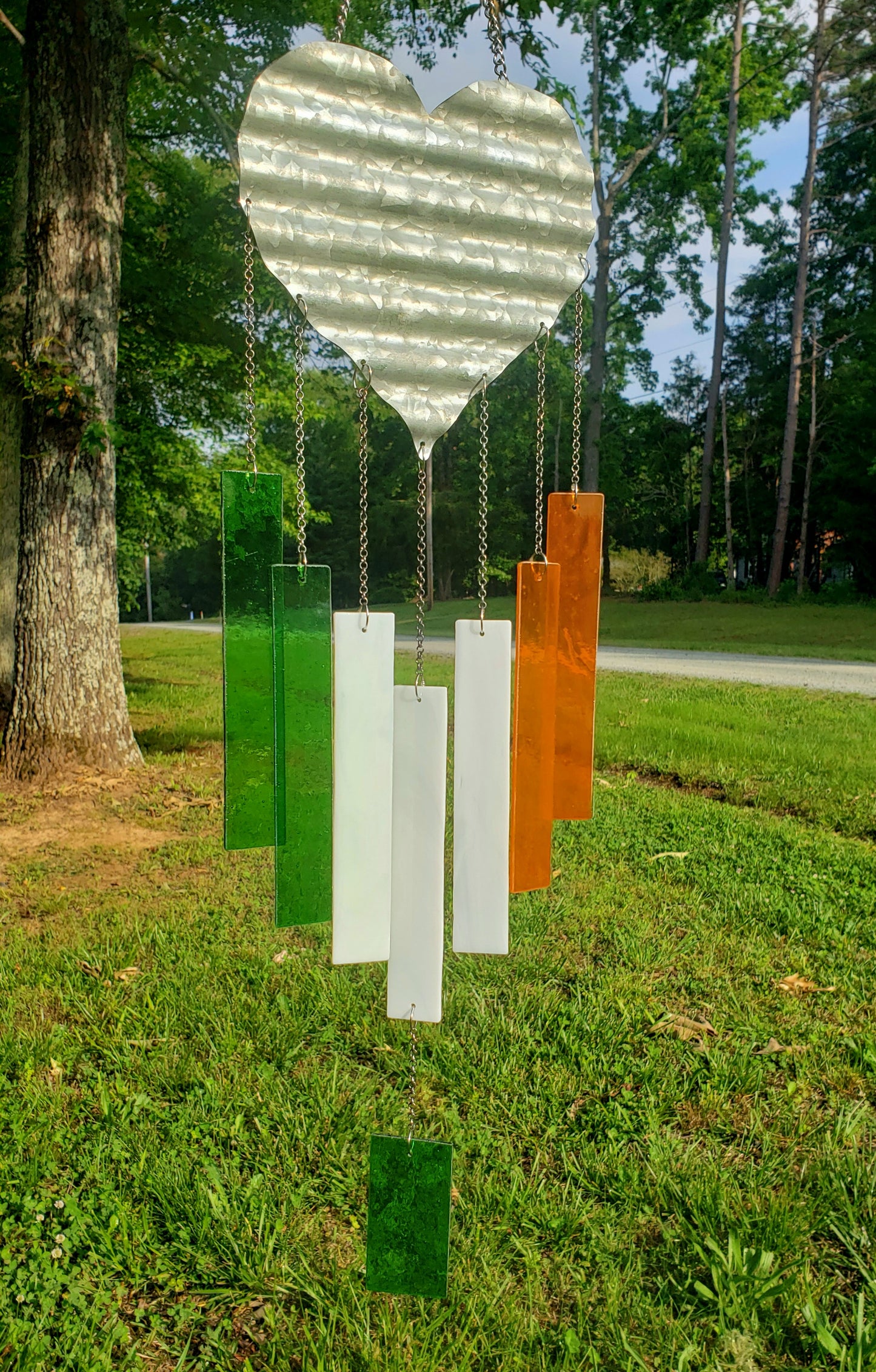 Irish Flag Heart Stained Glass Wind Chimes