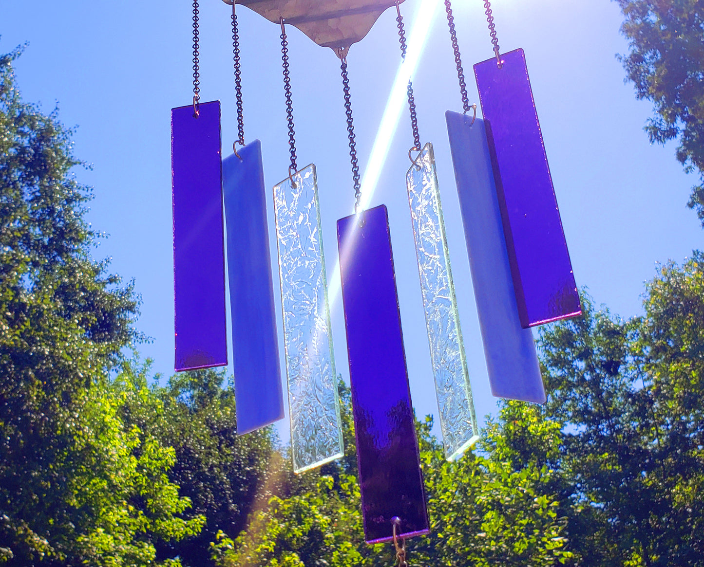 Metal Heart Purple Glass Wind Chimes