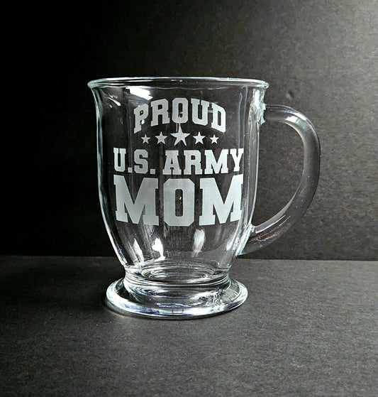 Proud Army Mom Glass Mug