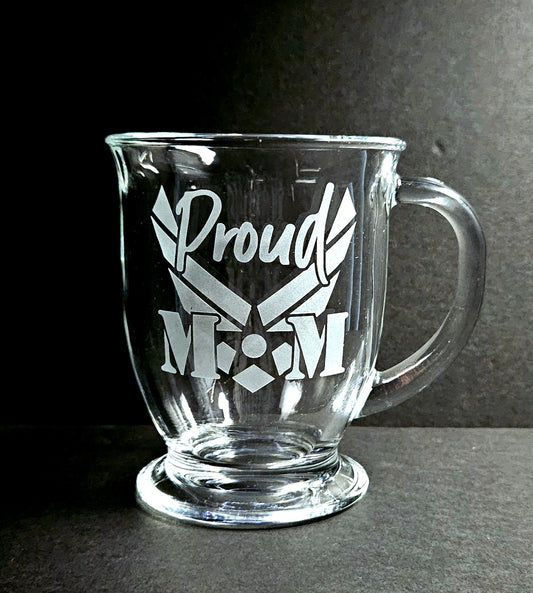 Proud Air Force Mom Glass Mug