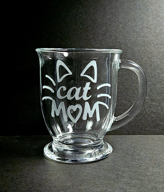 Cat Mom Glass Mug, Fun Gift for Mom, Mother's Day