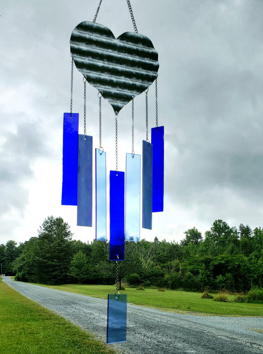 Stained Glass Blue Heart Wind Chimes