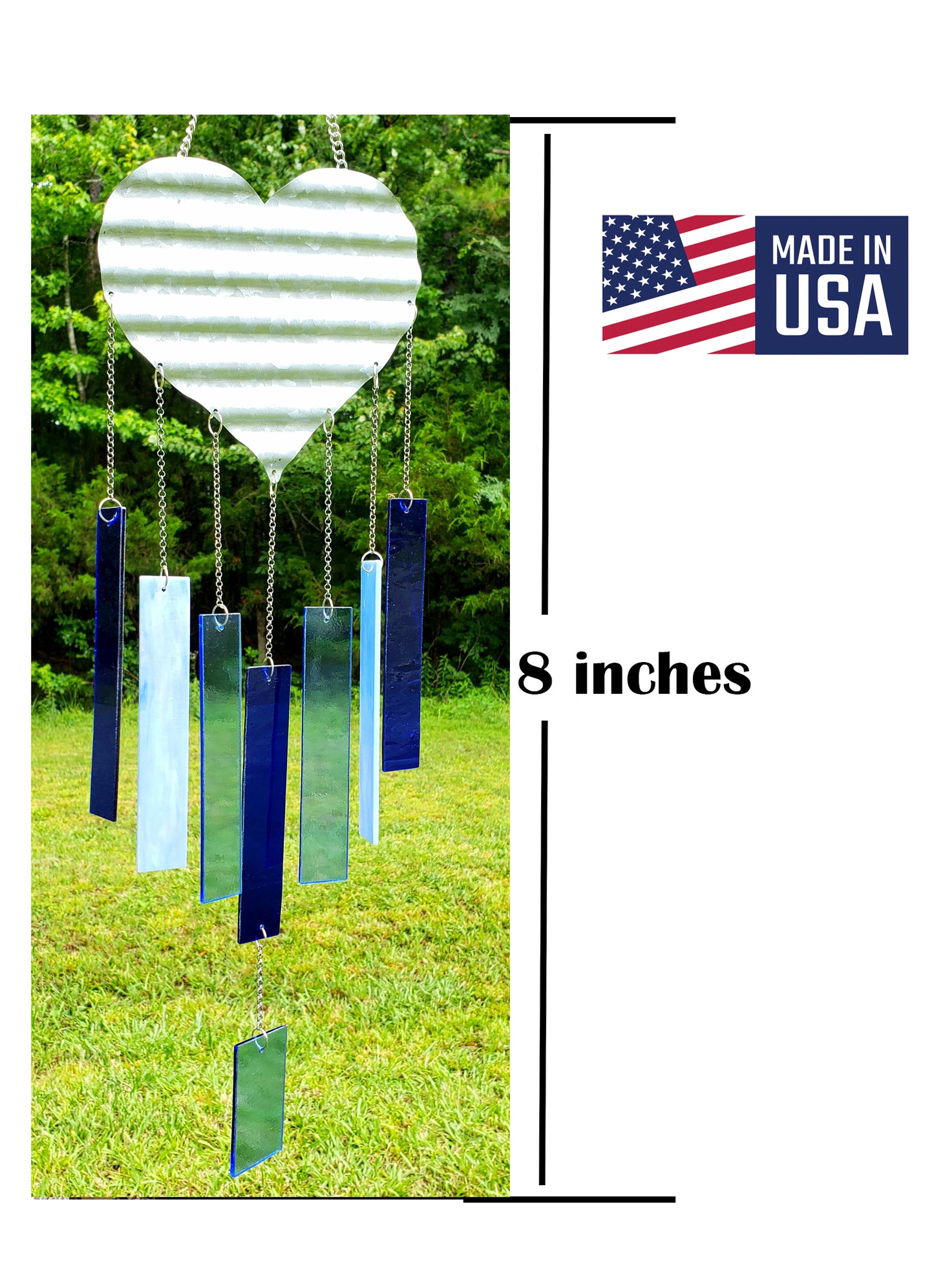 Stained Glass Blue Heart Wind Chimes