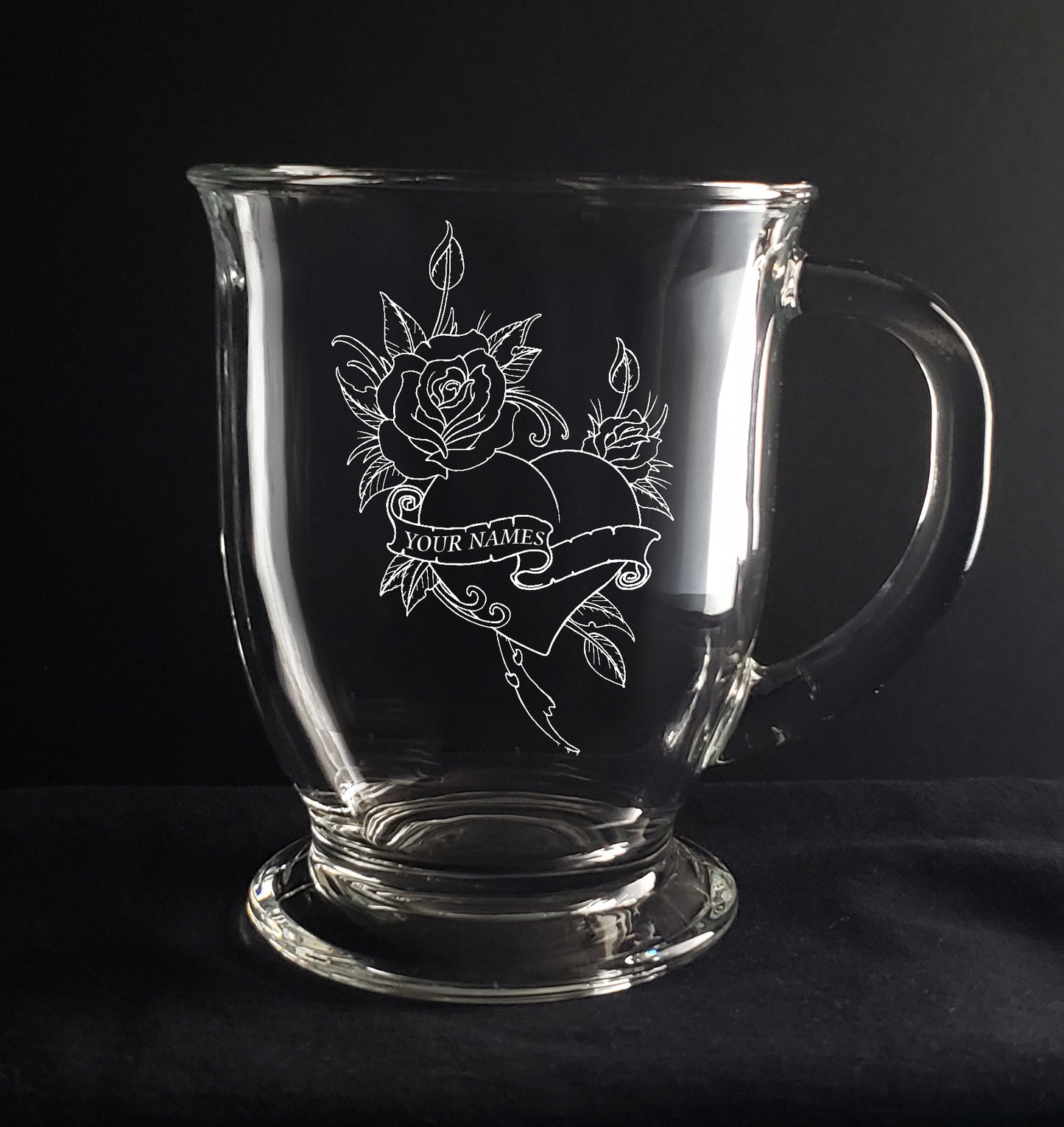 Tattoo Design, Valentine's Day, Sweethearts Engraved Glass: Whiskey, Wine, Pint and Cafe Mug