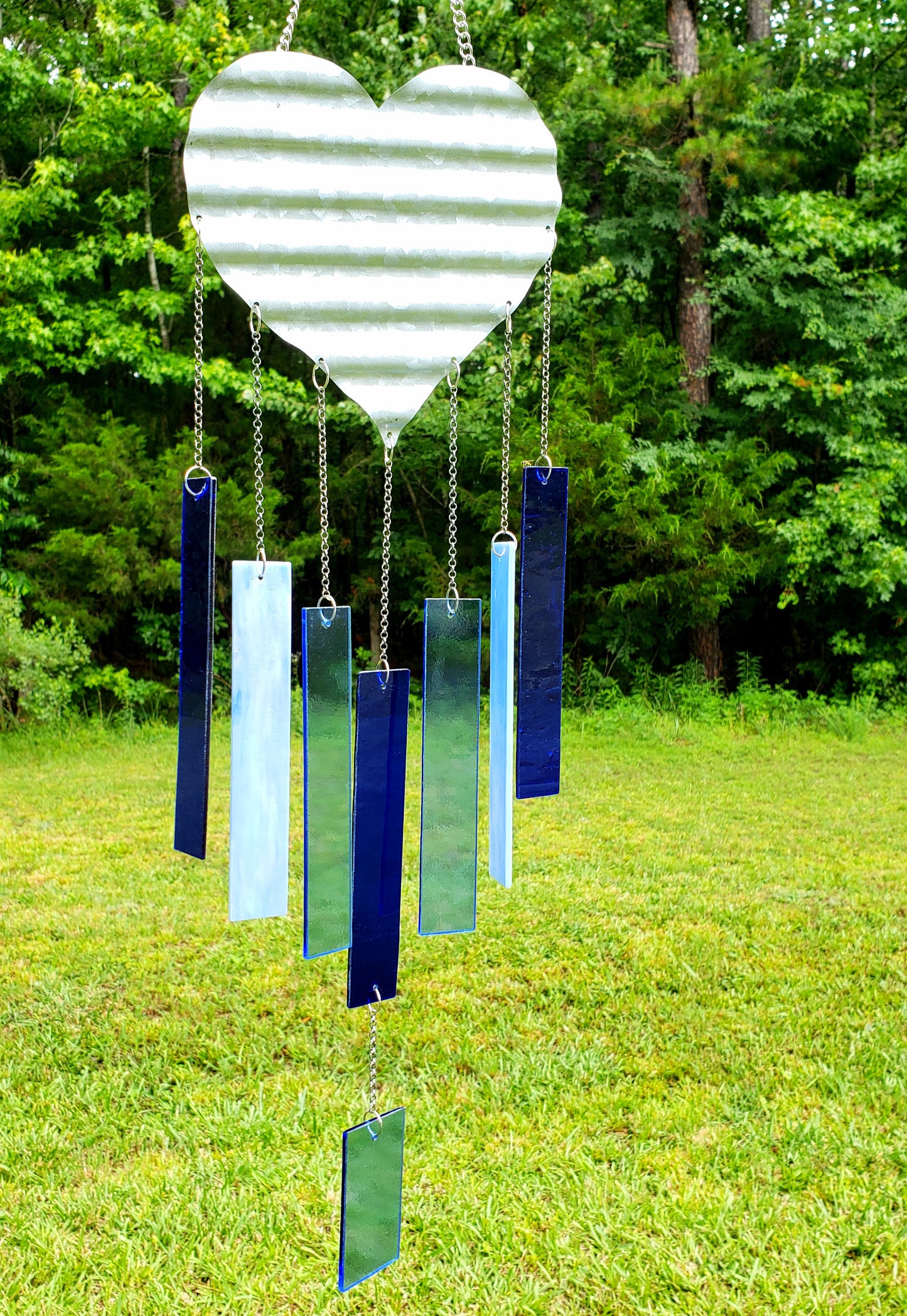 Stained Glass Blue Heart Wind Chimes