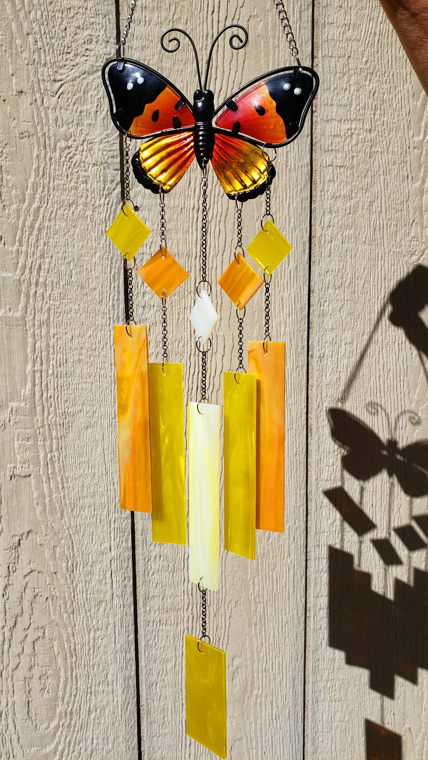 Monarch Butterfly Glass Wind Chime, Stained Glass Wind Chimes, Gift for Mom