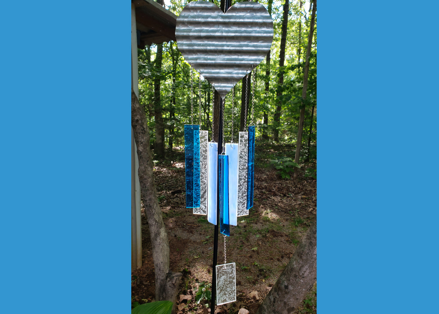 Metal Heart Blue Glass Wind Chimes