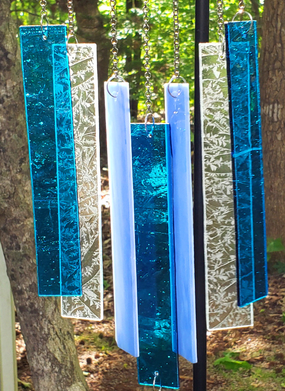 Metal Heart Blue Glass Wind Chimes