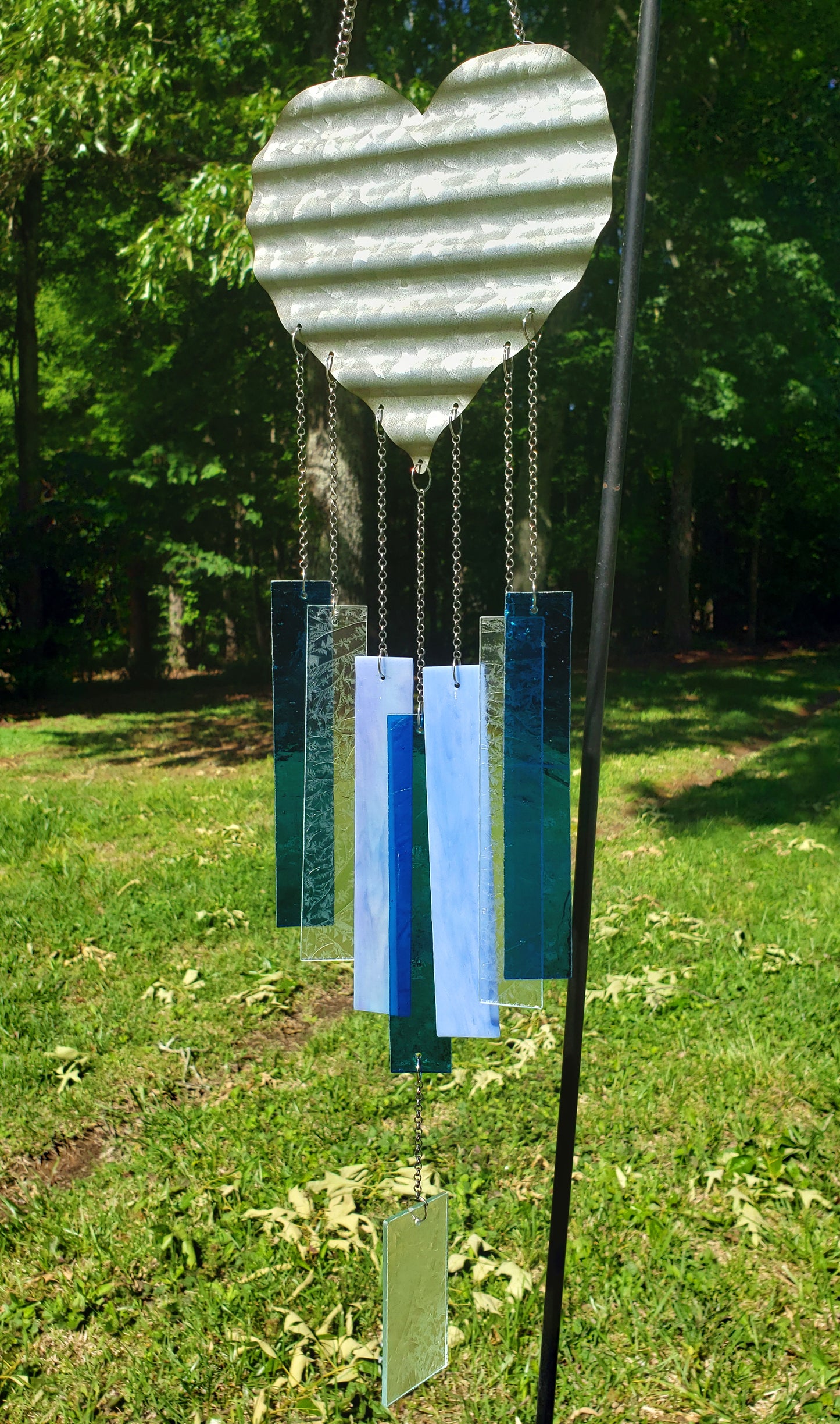 Metal Heart Blue Glass Wind Chimes