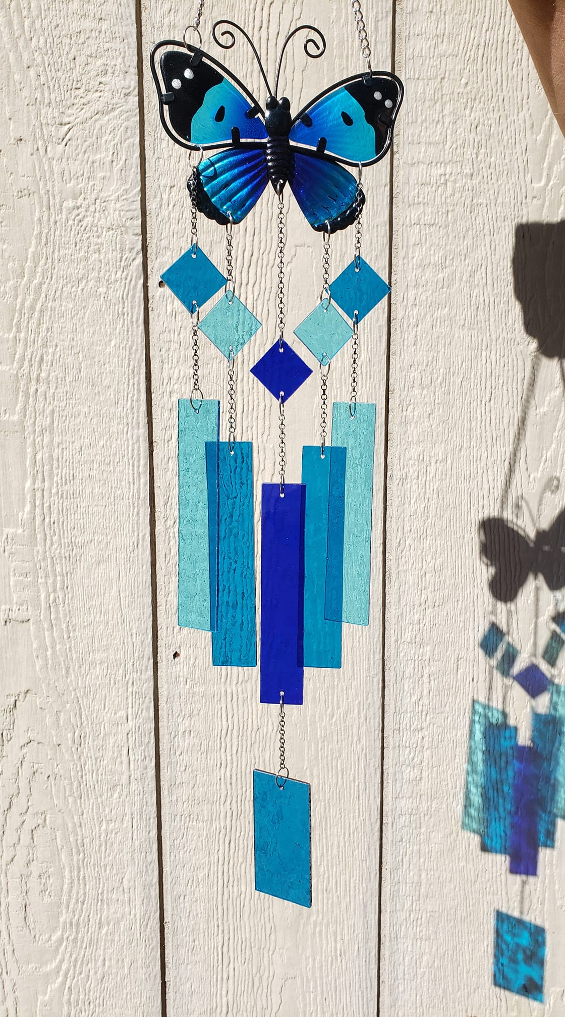 Blue Butterfly Glass Wind Chime, Stained Glass Wind Chimes, Gift for Mom