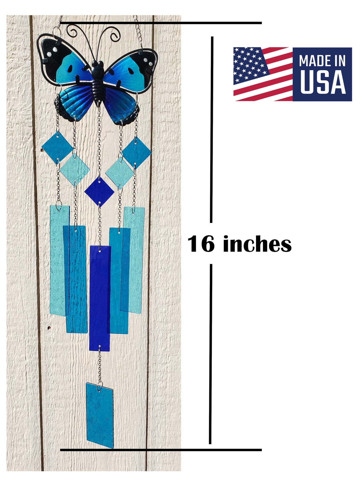 Blue Butterfly Glass Wind Chime, Stained Glass Wind Chimes, Gift for Mom