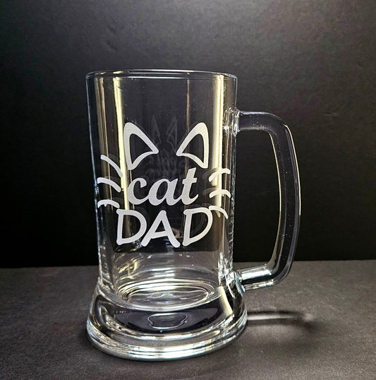 Cat Dad Glass Beer Stein Mug, Fun Gift for Cat Dad, Cat Christmas Gift