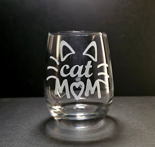 Cat Mom Stemless Wine Glass//Gift for Cat Lady//Gift for Mom