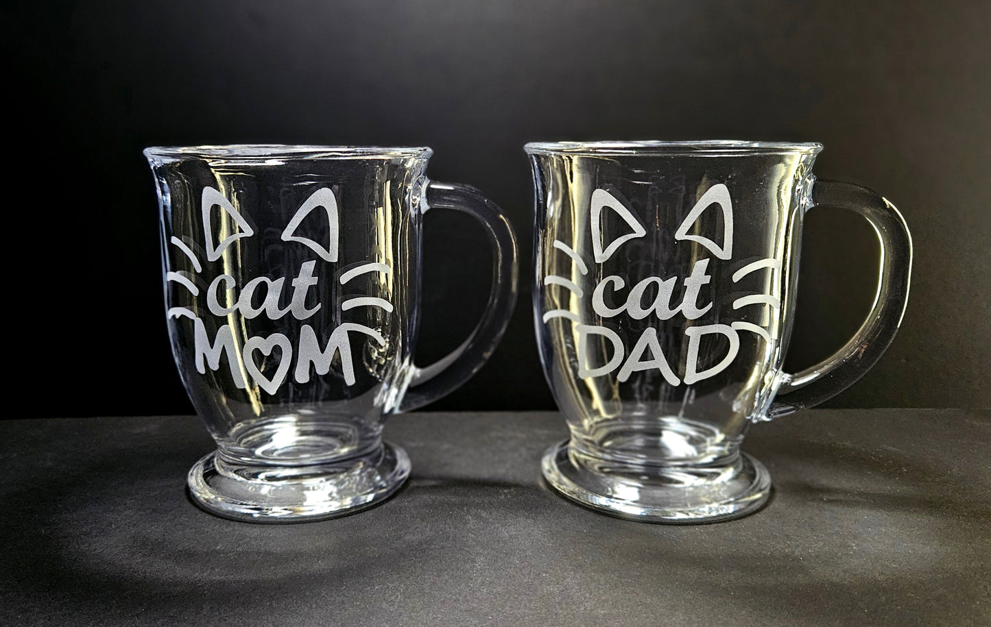 Cat Mom and Dad Glass Mug Set, Fun Gift for Pet Parents, Cat Christmas Gift