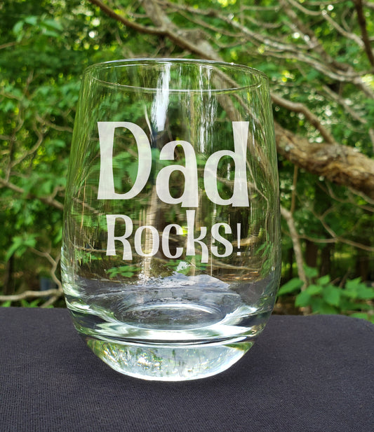 Dad Rocks Wine Glass, Father's Day Gift, Cool Dad Gift