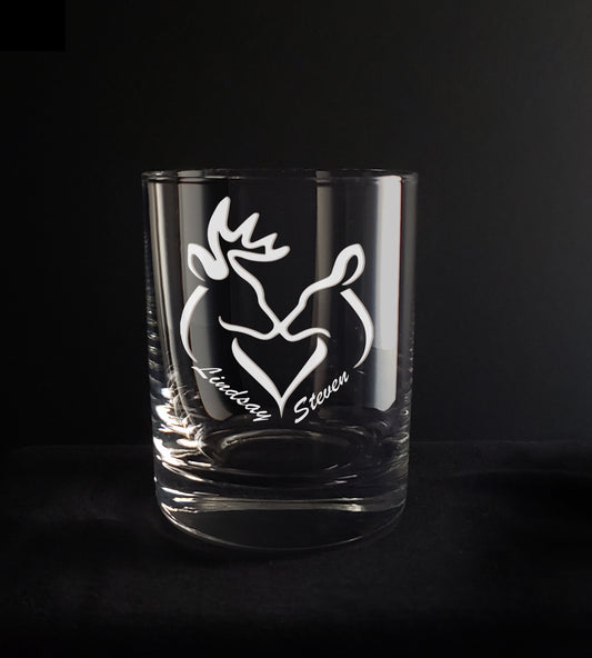 Valentines Day, Lovers, Sweethearts w/ Deer Images Engraved Glasses, Whiskey, Wine, Pint and Cafe Mug