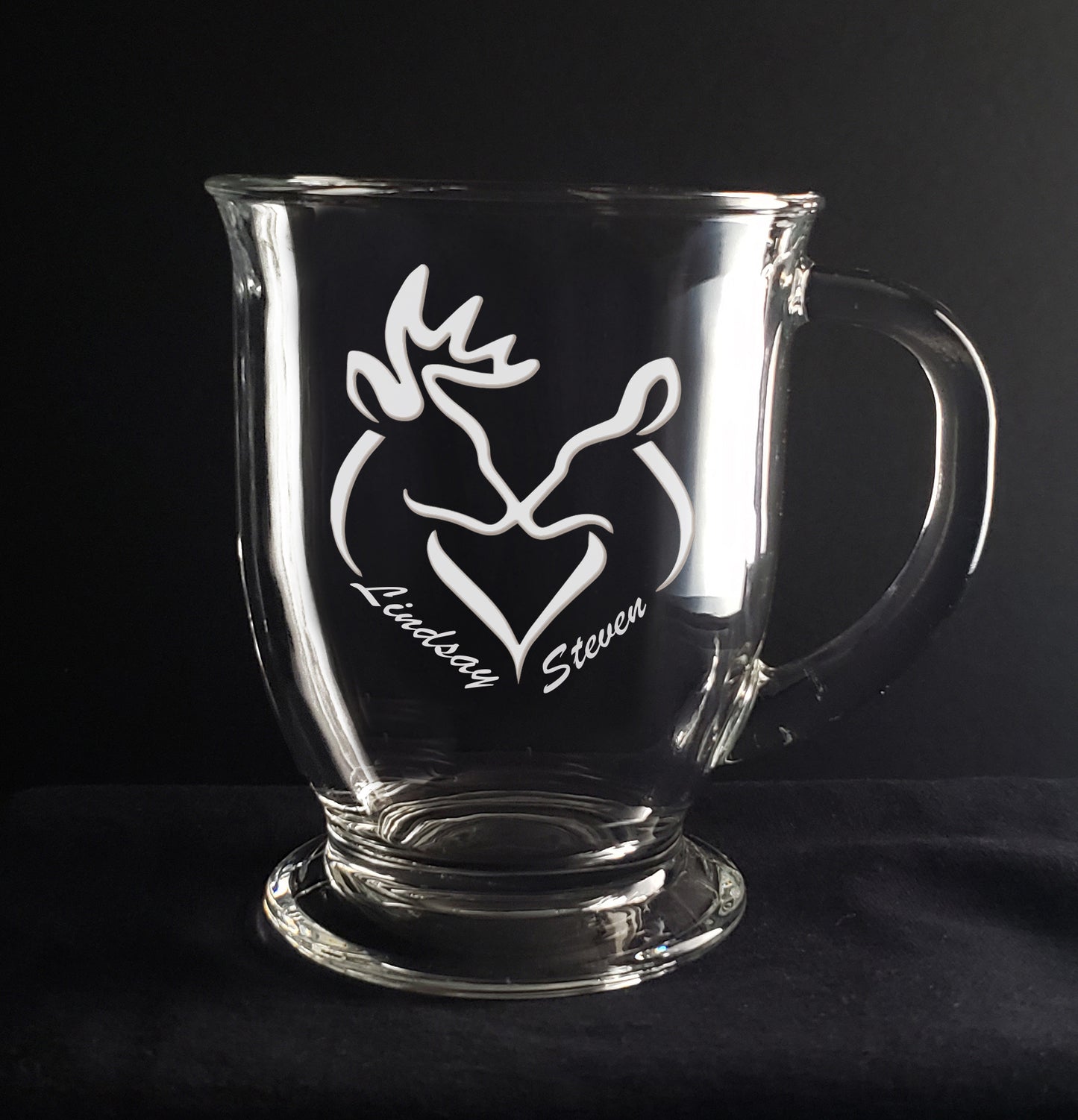 Valentines Day, Lovers, Sweethearts w/ Deer Images Engraved Glasses, Whiskey, Wine, Pint and Cafe Mug