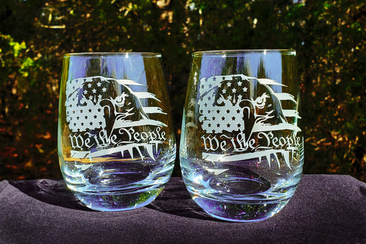 We the People Wine Glass Set, Patriotic Wine Glass, American Flag with Eagle Wine Glass, Patriotic Gift