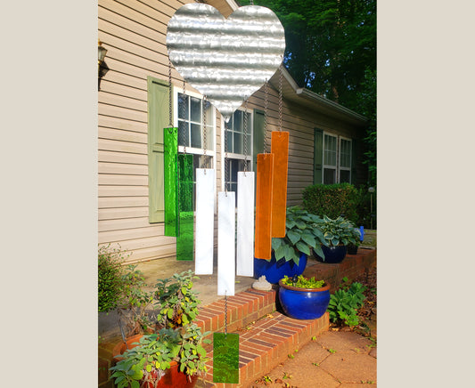 Irish Flag Heart Stained Glass Wind Chimes