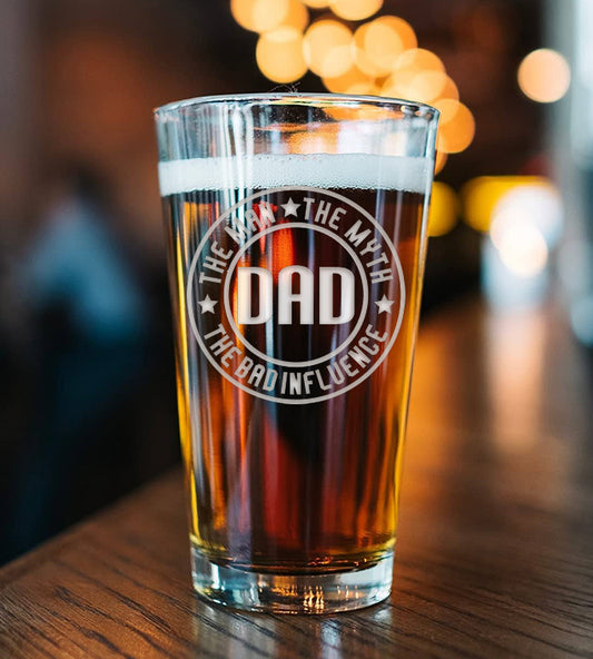 Dad the Man, Myth, The Legend Beer Glass, Father's Day, Pint Glass, Father Birthday