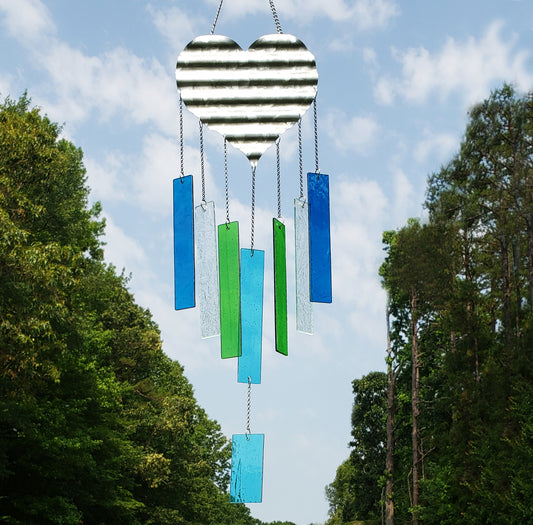 Ocean Colors Glass Wind Chimes,  Stained Glass Wind Chimes