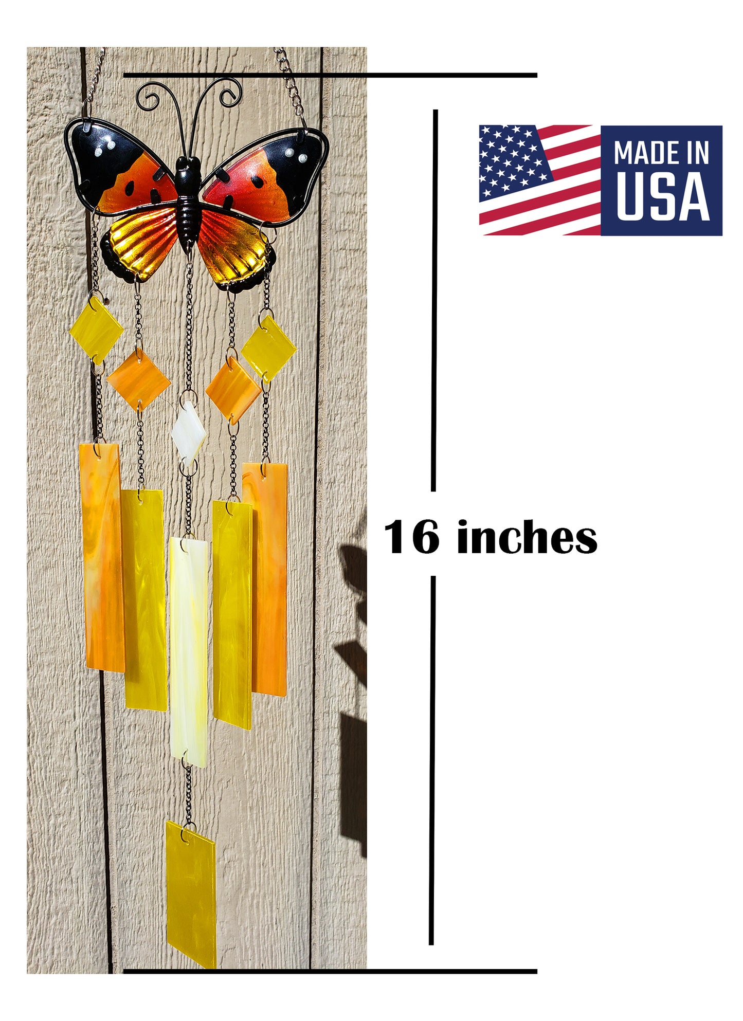 Monarch Butterfly Glass Wind Chime, Stained Glass Wind Chimes, Gift for Mom