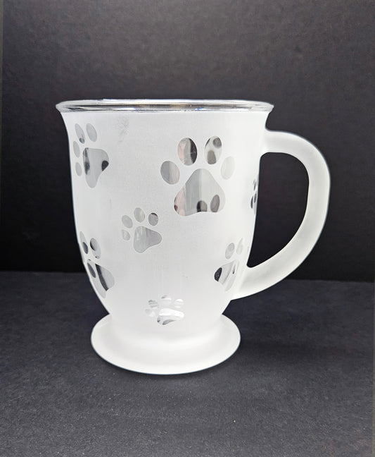 Paw Print Glass Coffee Mug // Paw Print Etched Glass Mug // Dog Glass Mug // Cat Coffee Mug// Dog Groomer Gift