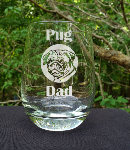 Pug Dad Wine Glass, Father's Day Gift, Dad Birthday Gift