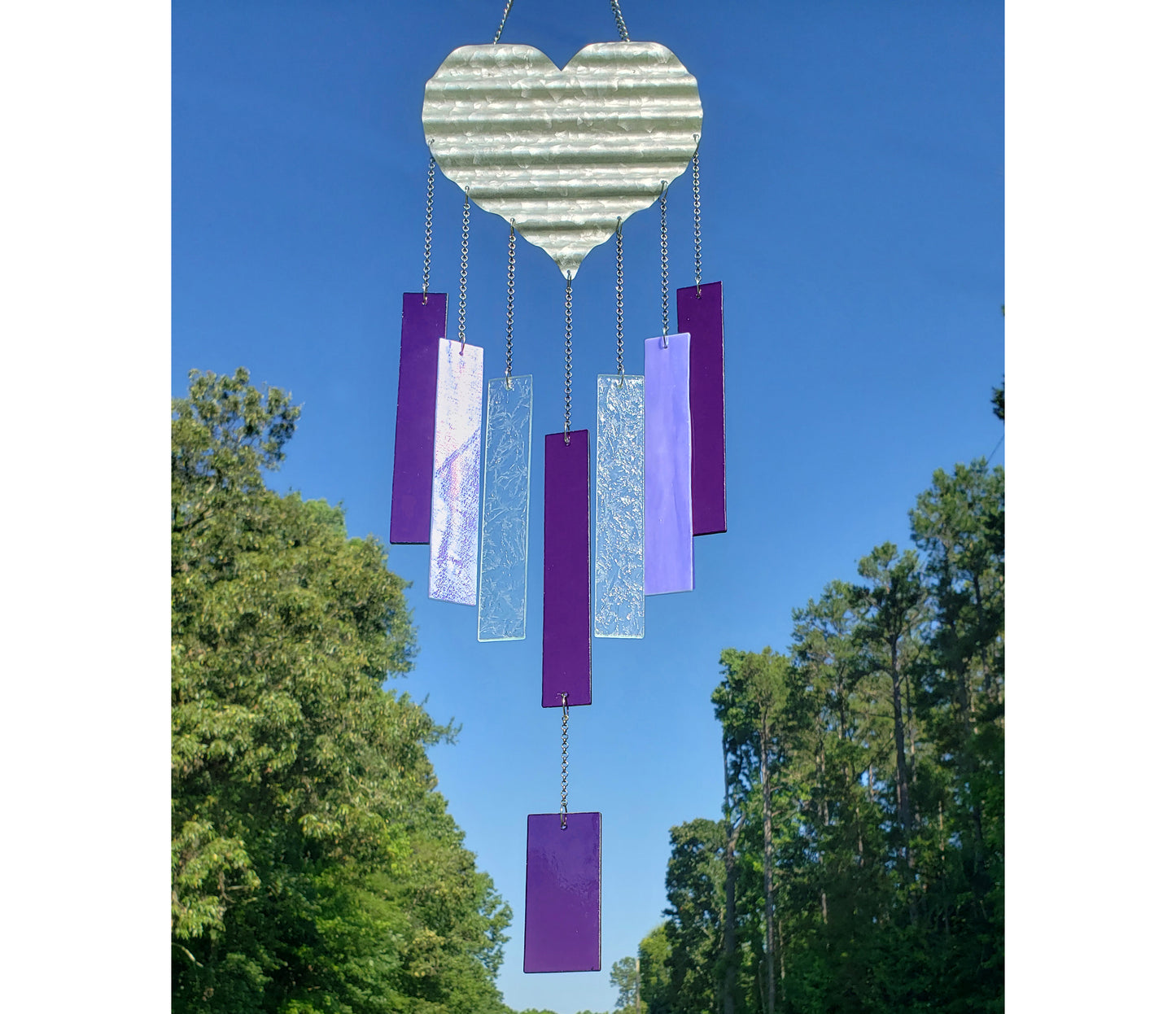 Metal Heart Purple Glass Wind Chimes