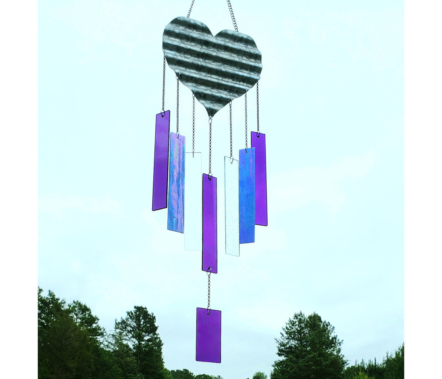 Metal Heart Purple Glass Wind Chimes