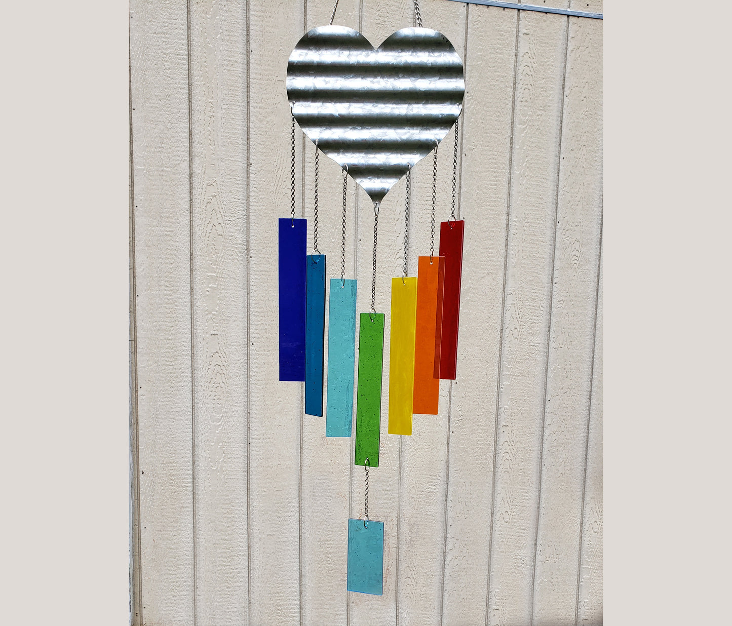 Rainbow Heart Glass Wind Chimes, Rainbow Wind Chimes, Rainbow Glass Wind Chimes