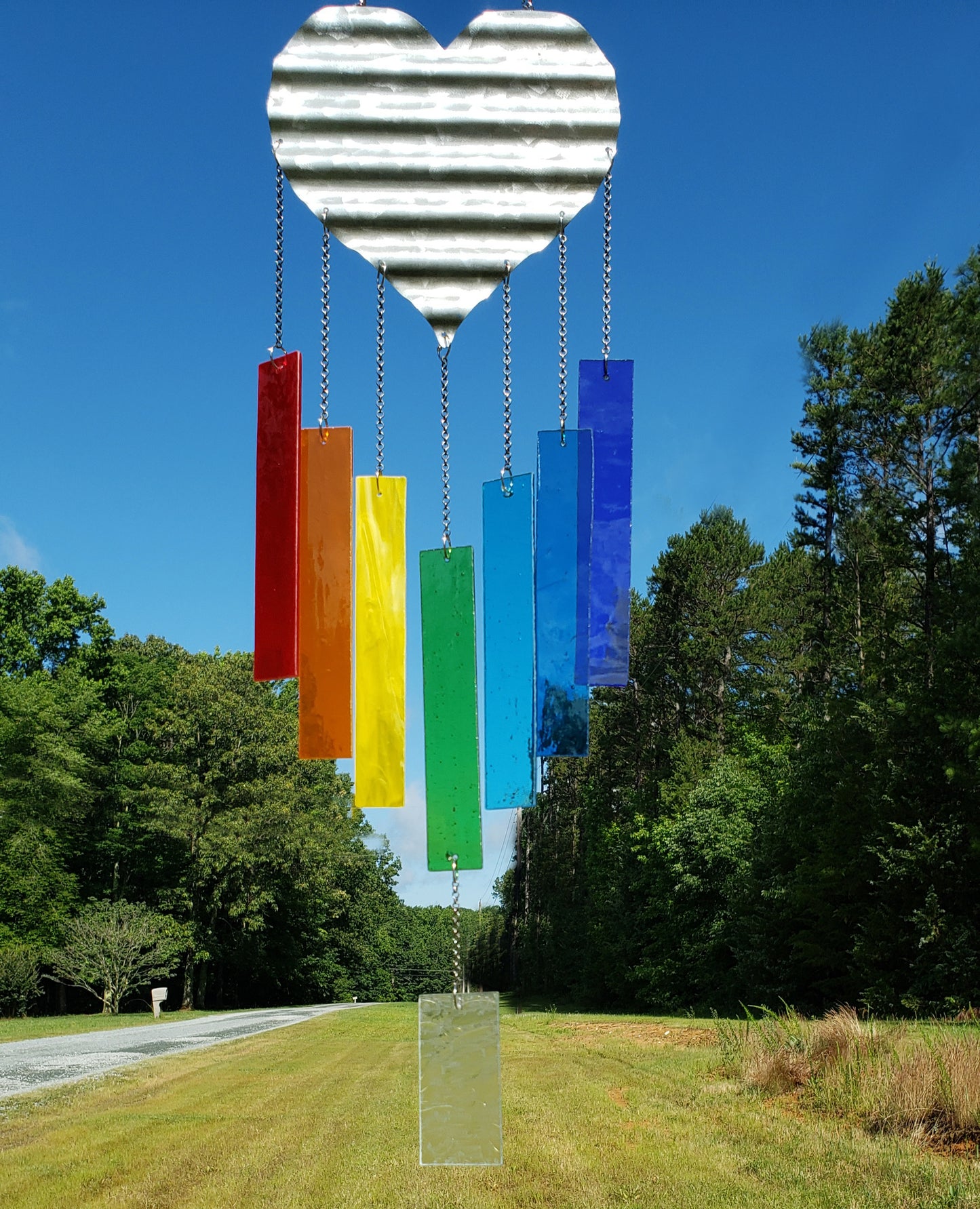 Rainbow Heart Glass Wind Chimes, Rainbow Wind Chimes, Rainbow Glass Wind Chimes