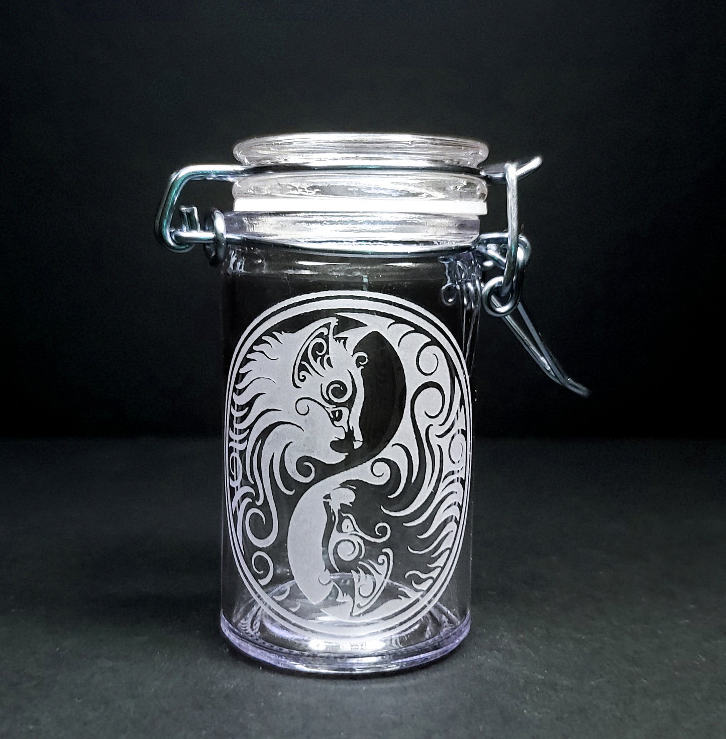 Kitty Cat Ying Yang Storage Jar, Engraved, Personalized, 2 Ounce, Clamp Jar, Airtight Storage